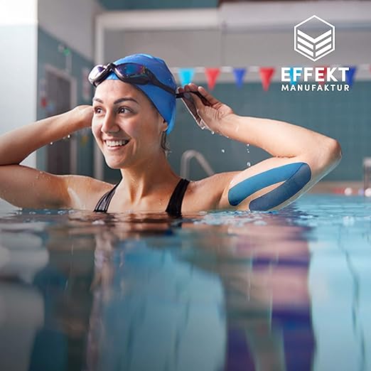 Effekt Manufaktur Kinesiology Tape Waterproof (16 ft x 2 in), 2 Rolls - Elastic Physio Tape for Muscle Support and Injury Recovery, Medical Tape, Kinetic Tape, Durable Kinesthetic Tape (Blue + Pink)