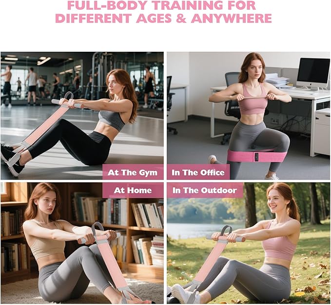 Fitness Resistance Band with Handles & Non-Slip Pedal, 150lb Fabric Exercise Bands, Yoga Starter Sets Sit Up Pull Rope for Full Body Strength Training, Stretch Band Workout Equipment