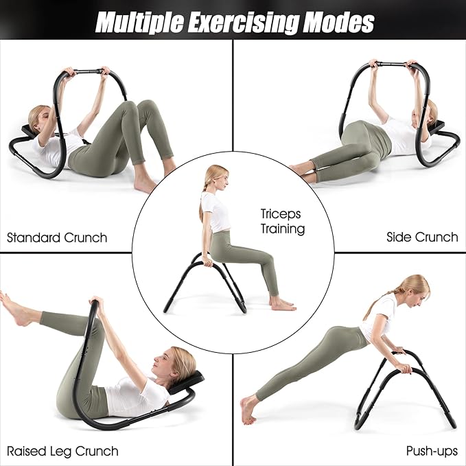 GYMAX Ab Cruncher, Abdominal Trainer Sit up Assistant Roller with Padded Headrest, Fitness Exercise Training Machine for Core Muscle, Home Gym Portable Ab Mat Trainer (Black)