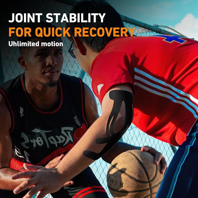 12 Count Kinesiology Tape for Elbow, Pre-Cut Waterproof KTquick Elbow Tape for Elbow Pain Relief Pre Cut, Original Cotton Athletic Tape, Durable Knee Tape for Sports and Long-Lasting Support (Black)