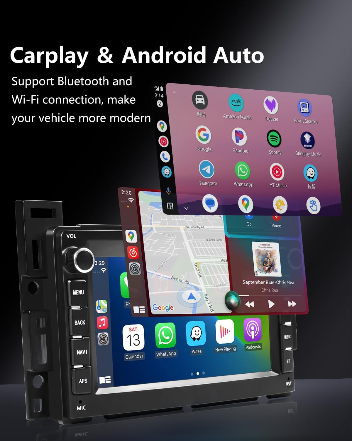 [2+64G] Car Radio for Pontica G6 (2005-2008)/ Torrent 2006, Chevy Equinox (2005-2006)/ Malibu, 2 Din Car Srereo with Wireless Carplay/Android Auto, Steering Wheel Controls/AHD Camera/FM/App Store