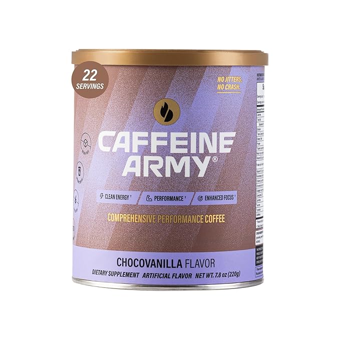 CAFFEINE ARMY ChocoVanilla | Comprehensive Functional Coffee with MCTs, CoQ10, Collagen and Adaptogens: Clean Energy + Supports Daily Attention, No Jitters or Crash (7.8 oz 22 Servings)