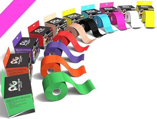 Physix Gear Cotton Kinesiology Tape Roll 16ft, Latex-Free Athletic Tape for Muscles/Joints, Waterproof Kinesiolgy, Stretchy Kinesiologytape, Gentle on Skin Kiniseaology Tape, Kinesology Tape