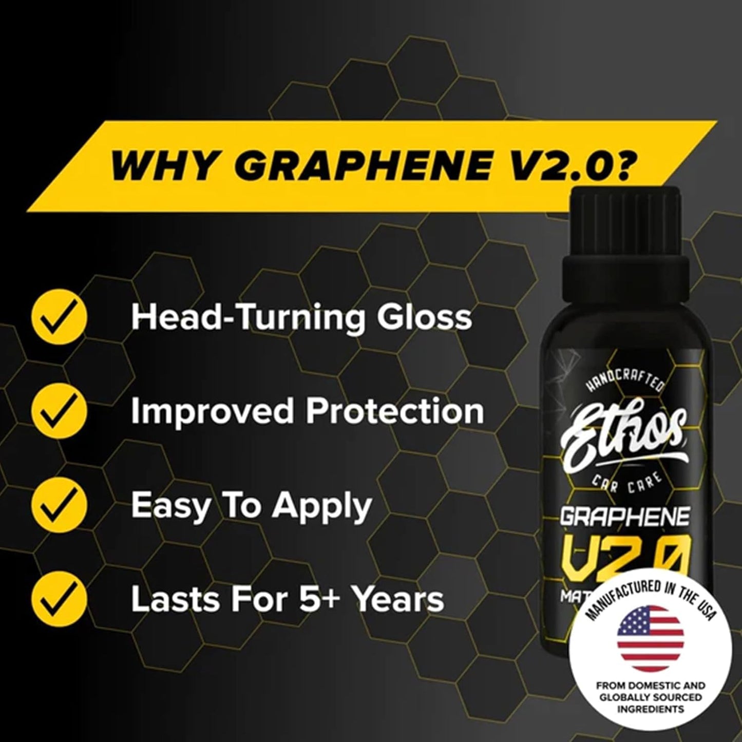 Ethos Handcrafted Car Care Graphene Matrix Coating with Applicator - Graphene Ceramic Coating | 5+ Years of Protection | Incredible Hydrophobic - Revolutionary Graphene Nanotechnology