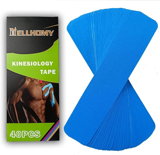 Kinesiology Tape Precut - 40Strips [10in x 2in]| Pro Elastic Athletic Tape, Cotton Waterproof Hypoallergenic Sports Tape for Joints Support & Muscle Pain Relief,Perfect for Any Activity(Blue,)
