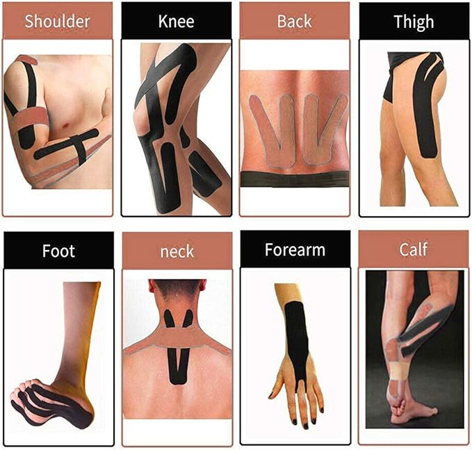 4 Rolls Kinesiology Tape, Waterproof Breathable Muscle Tape Athletic Elastic Tape 16.5ft Uncut Rolls for Knee Pain, Elbow & Shoulder Muscle for Sport Gym Fitness Running, Black