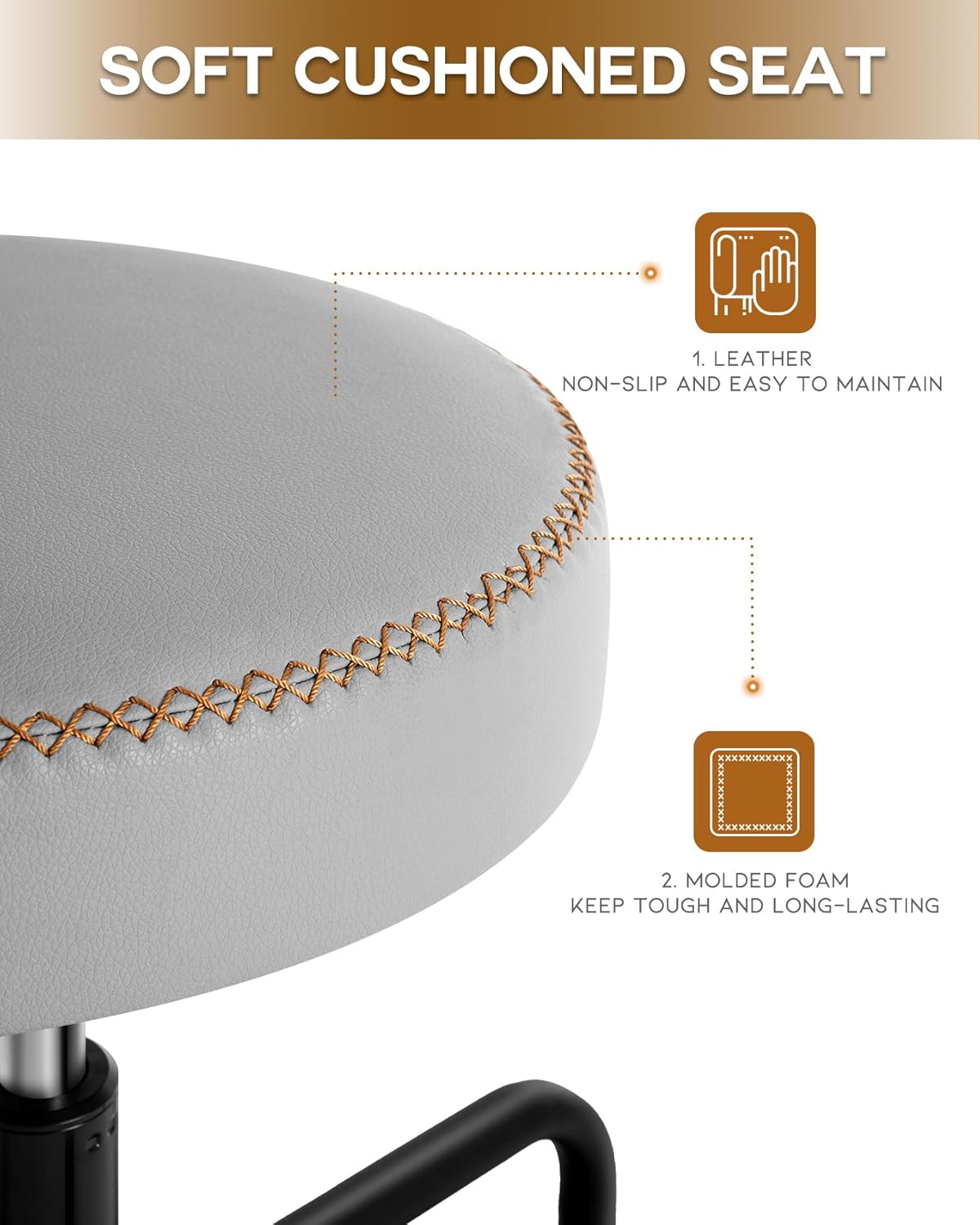 Shop Stool with Lockable Rubber Wheels Adjustable Backrest Tool Tray Storage 400 lb Capacity Rolling Garage Stool (Grey)