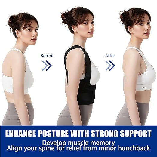 Posture Corrector for Women and Men - Adjustable Back Brace for Pain Relief - Enhances Posture and Provides Lumbar Support - Upper and Lower Back Straightener - Breathable Back Support (Black, Large)