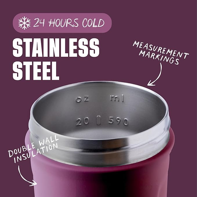 BlenderBottle Sport Insulated Stainless Steel Shaker Bottle with Wire Whisk, 24-Ounce, Plum – Protein Shakes & Hydration for Athletes & Fitness Enthusiasts, Easy Mixing, Keeps Drinks Cold, Lockable Lid