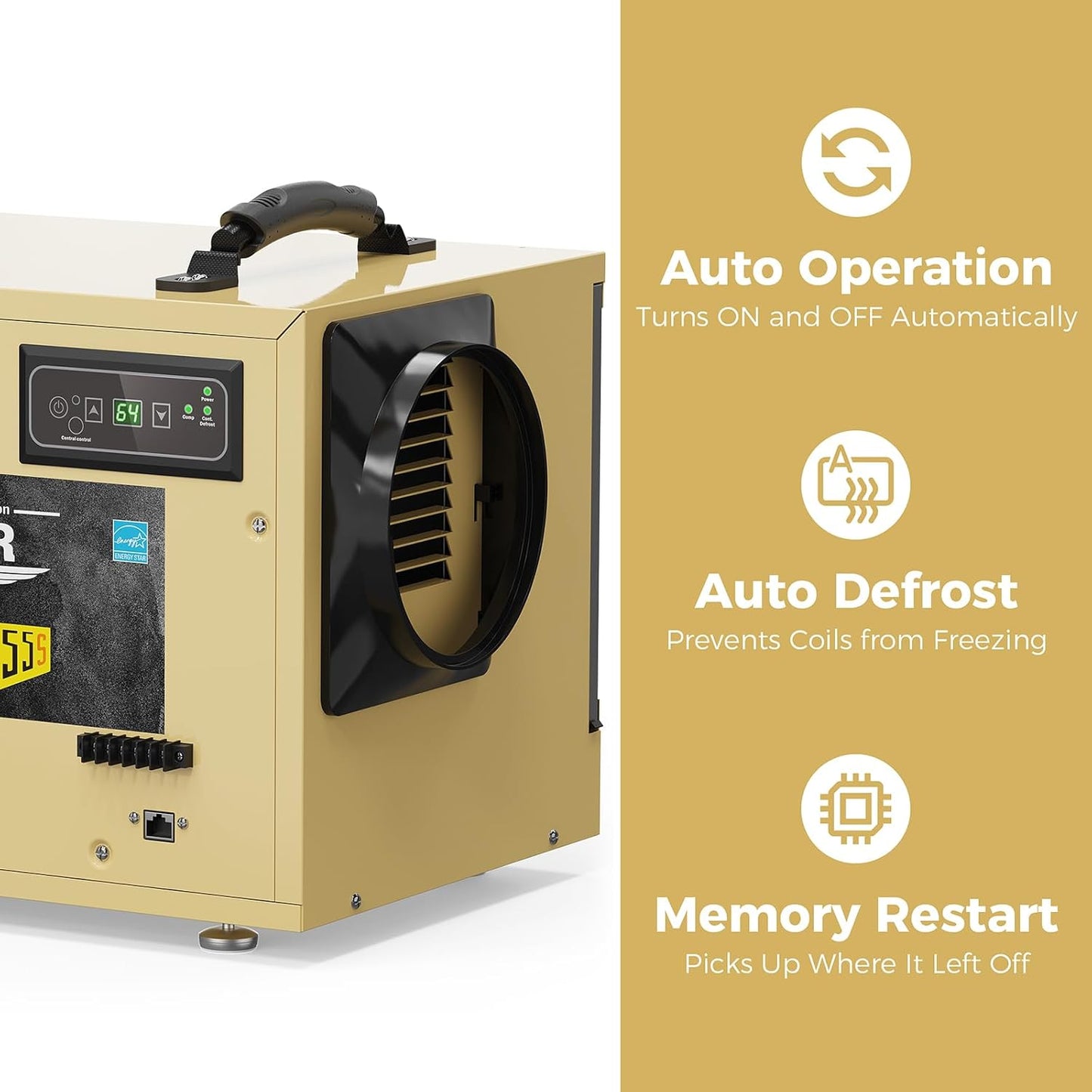 ALORAIR 120 PPD Commercial Dehumidifier, with Drain Hose for Crawl Spaces, Basements, Industry Water Damage Unit, cETL Listed, Compact, Auto Defrost Crawlspaces Dehumidifiers, Gold