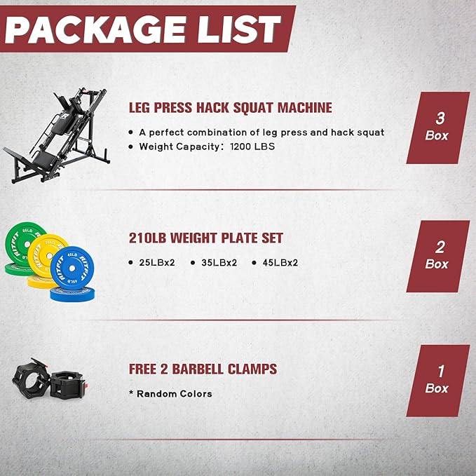 RitFit Adjustable Leg Press and Hack Squat Machine with Weight Plate Set, Professional Home Gym Equipment with Linear Bearings, Specialized for Complete Lower Body Workouts and Weight Storage Posts