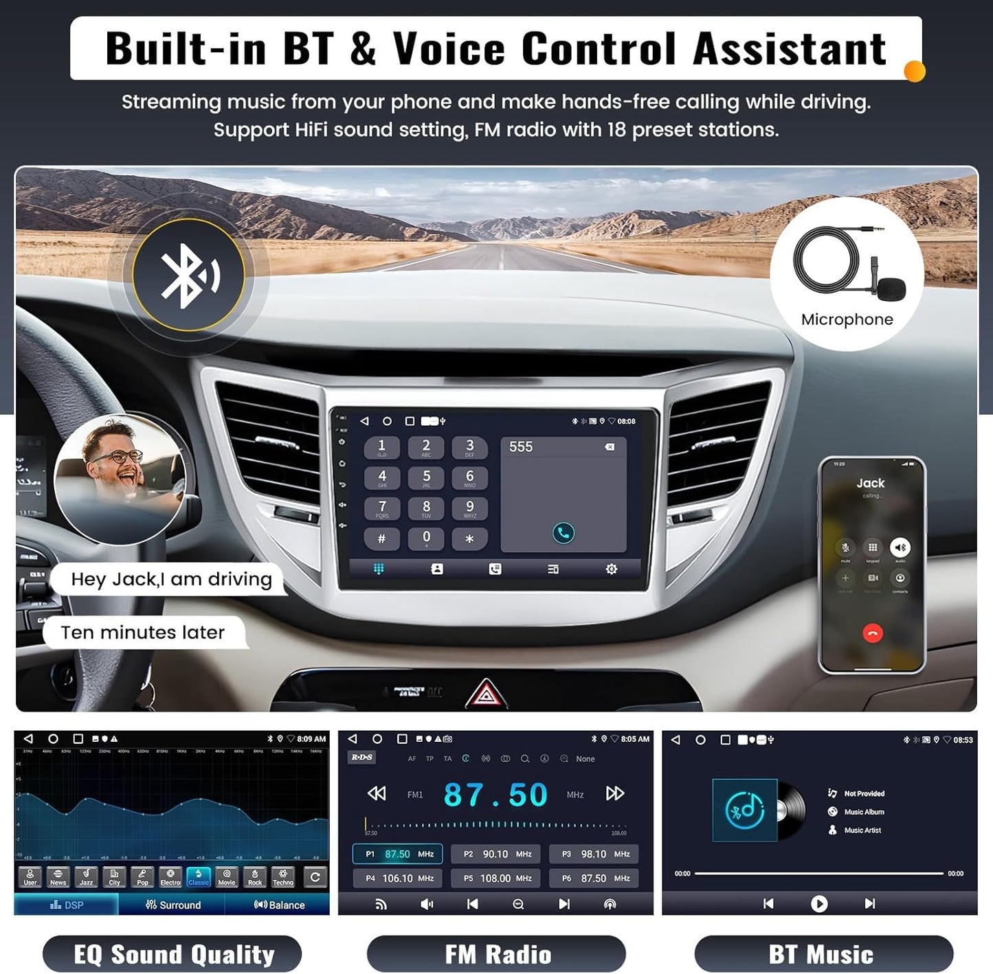 2G+64G 9 Inch Android Car Stereo for Hyundai Tucson 2015-2018 Radio Wireless Apple CarPlay Android Auto Bluetooth Touchscreen GPS Navigation Head Unit WiFi FM USB SWC Split Screen+AHD Backup Camera