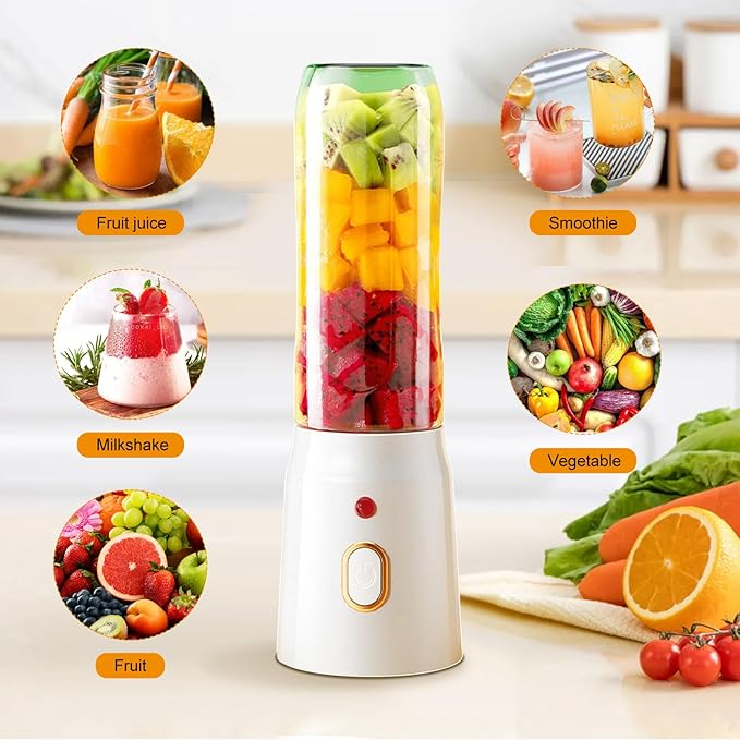 Personal Size Blender for Shakes and Smoothies,15.6 oz Portable Blender with 10 Blades and 2 cups,Rechargeable Mixers Fresh Fruit Juicers For Travel,Sports,Outing