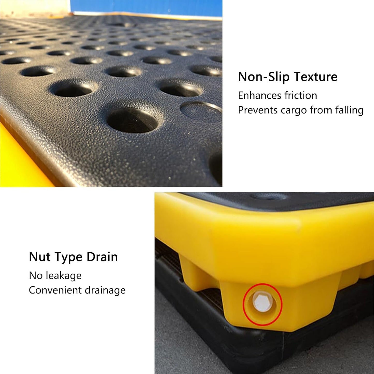 2 Drum Containment Spill Pallet, Polyethylene Low Profile Paint Bucket Tray, Industrial Garage Storage Detachable Shipping Leakproof Platform (Color : Yellow-1 Pack, Size : 26.2"x14.2"x4.7"