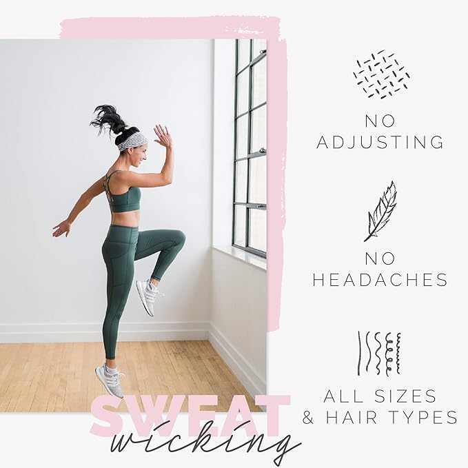 Maven Thread Workout Headbands for Women, 2Pack - 4 inch Thick Wide, Non Slip Sweatbands for Women, Ideal for Exercise, Gym Hairband for Athletic Workouts and Yoga, Black Marble