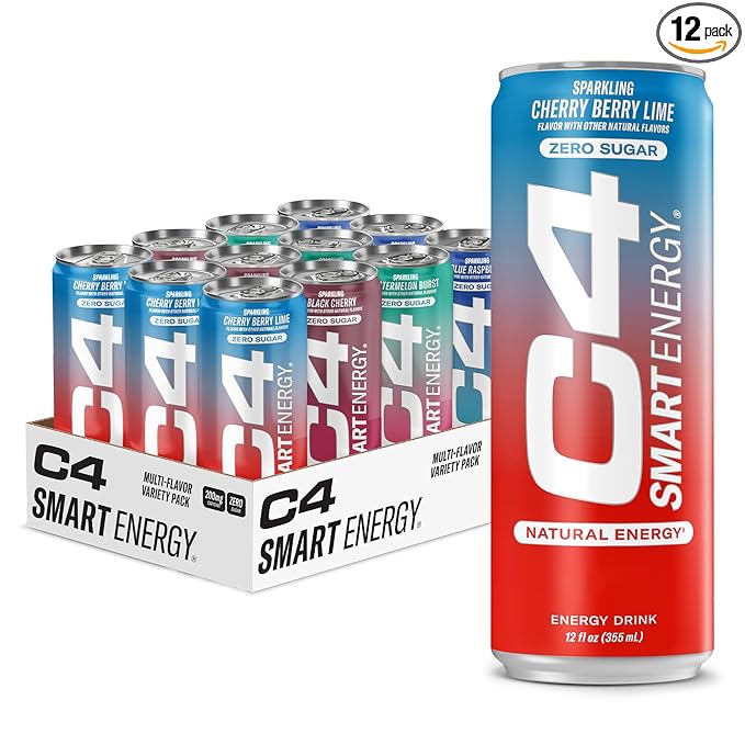 Cellucor C4 Smart Energy Drinks Variety Pack, Sugar Free Performance Fuel & Nootropic Brain Booster, Coffee Substitute or Alternative, 4 Flavor Berry Breeze Variety 12 Pack