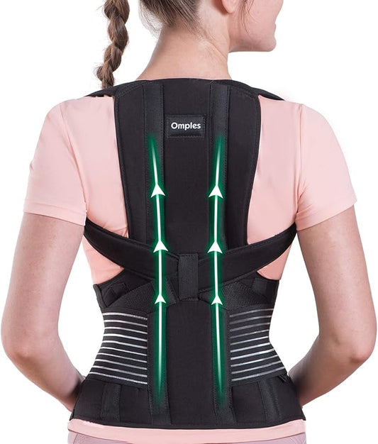 Omples Posture Corrector for Women and Men Thoracic Back Brace Straightener Shoulder Upright Support Trainer for Body Correction and Neck Pain Relief, Medium (waist 34-39 inch)
