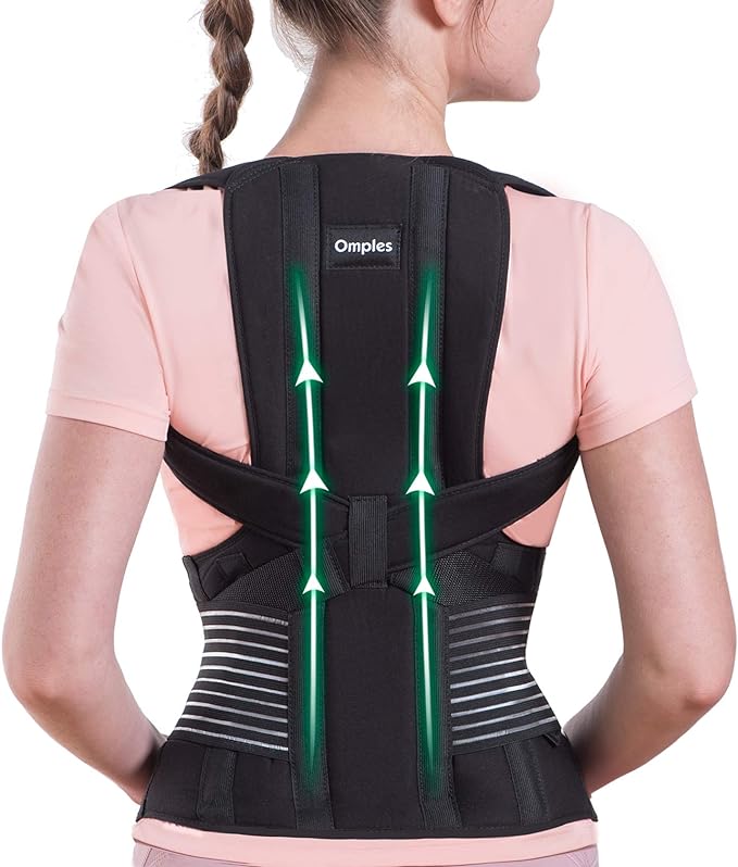 Omples Posture Corrector for Women and Men Thoracic Back Brace Straightener Shoulder Upright Support Trainer for Body Correction and Neck Pain Relief, Small (waist 26-34 inch)