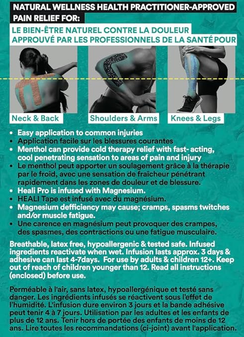 Heali Kinesiology Tape with Magnesium and Menthol, 20 Pcs Precut Strips, K Tape Roll, Knees, Physical Therapy Sports Tape for Muscle and Joint Pain Relief, Water Resistant, Black Zebra