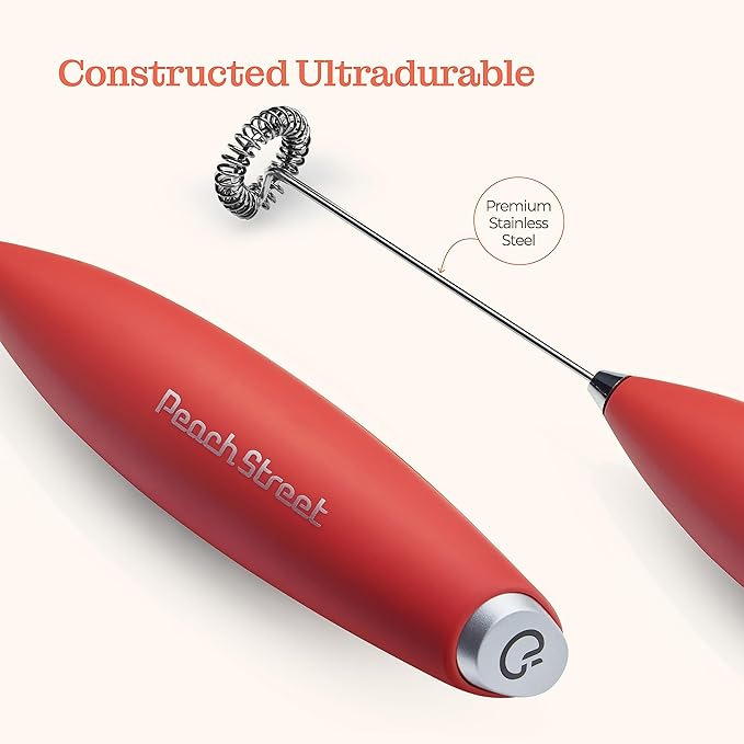 Powerful Handheld Milk Frother, Mini Milk Foamer, Battery Operated Stainless Steel Drink Mixer with Frother Stand