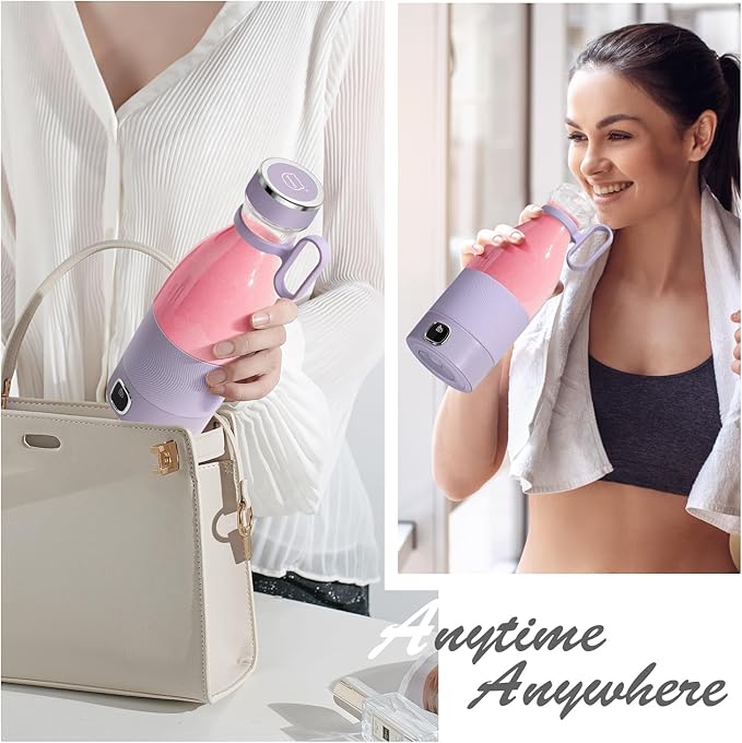 Portable Blender, MIAOKE 6 Blades Juicer Cup for Juice Shakes and Smoothies 350ml Mini Blender with Led Display Usb Rechargeable,3000Mah Rechargeable Battery, for Home Sports Outdoors Travel-Purple