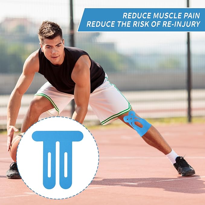 12pcs Precut Tape for Knees, Breathable Elastic Athletic Muscle Tape Strips Flexible, Waterproof Sport Knee Support Patch Stickers for Knee Pain & Stability