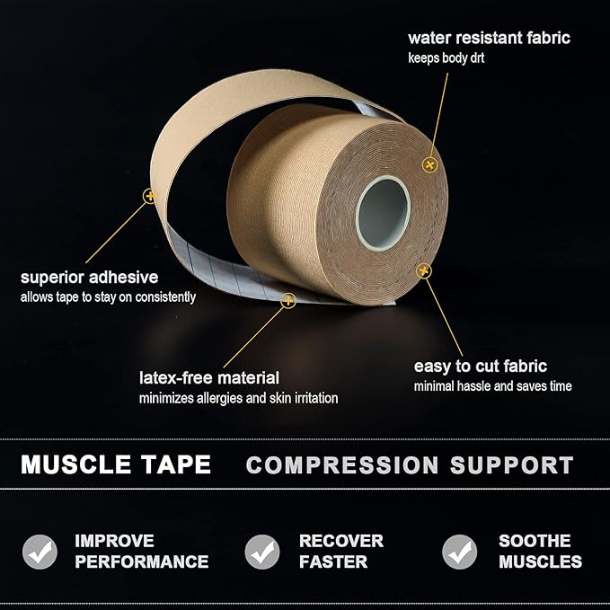4 Pack Kinesiology Tape for Sports Athletes - 16 FT Waterproof Athletic Tape for The Knee, Elbow and Shoulder Muscles, etc. (Beige)