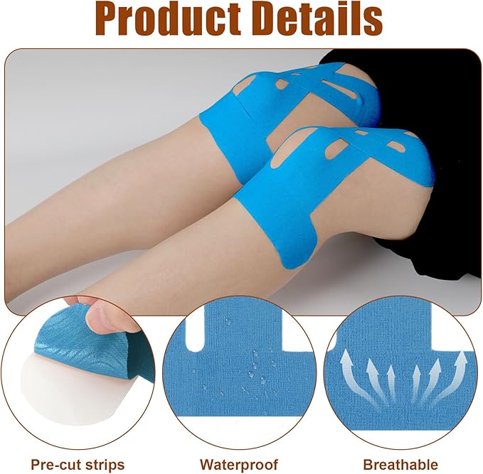 20 Pcs Precut Athletic Tape, Kinesiology Tape for Knees, Waterproof Kinetic Tape for Knee, Breathable Knee Tape for Knee Pain Relief Pre Cut,Sports Tape Athletic Kinesiology,Elastic Turf Tape Football