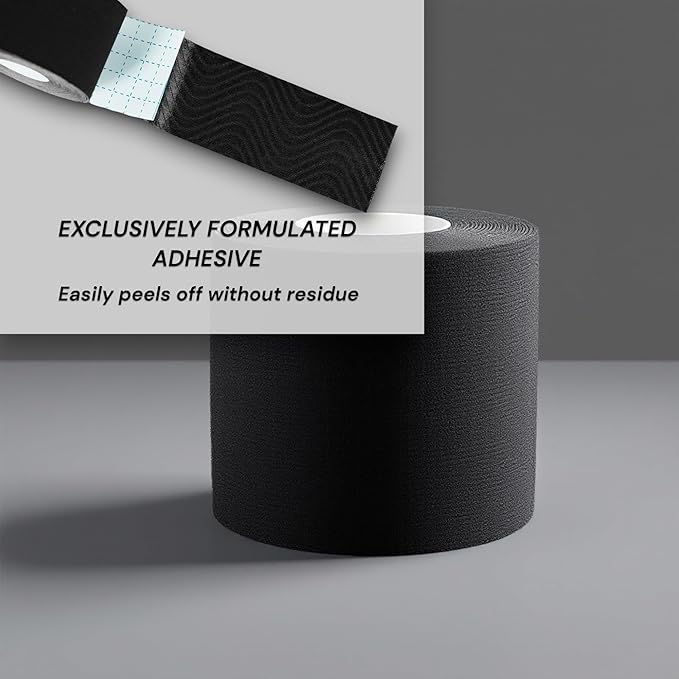 JLB Kinesiology Tape – 2 Rolls (16ft Each) – Strong Adhesion, Waterproof & Sweatproof – Latex-Free Sports Tape for Pain Relief, Muscle Support & Recovery – Physical Therapy & Athletic Tape (Black)