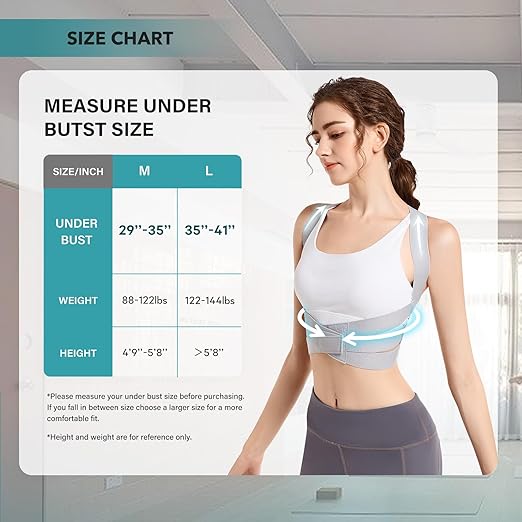 Posture Corrector for Women, Back Brace for Upper Back Support, Invisable Back Straightener for Hunchback and Providing Pain Relief from Neck, Back and Shoulder (Gray)(Medium 29-35 Inch)