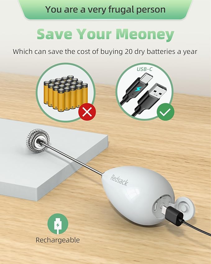 Milk Frother Handheld with Case,USB C Rechargeable Frother Wand for Coffee, Portable Electric Whisk with Stand,Waterproof Hand Drink Mixer Travel for Lattes, Cappuccino, Matcha, Egg (White)