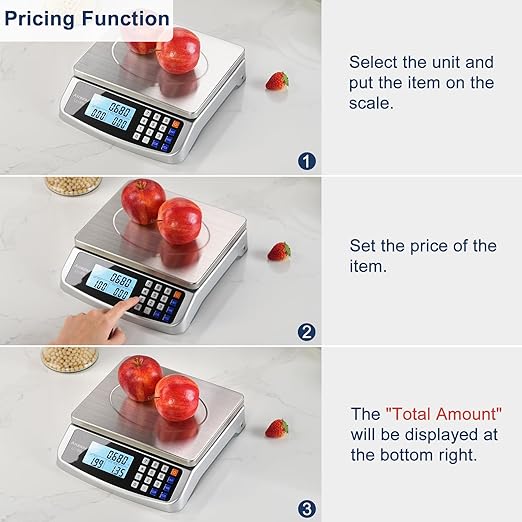 66lb Food Scale, Commercial Kitchen Scale with Price Computing, Plug-in Usable, 0.05oz/1g, 304 Stainless Steel, for Cooking, Vegetables, Farm, Industry, Counting. LC300