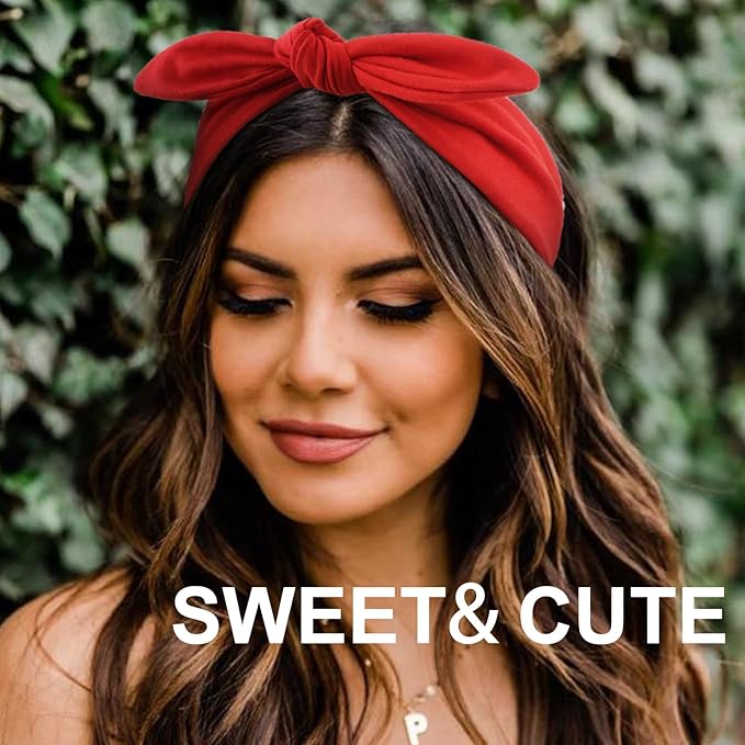 DRESHOW 8 Pack Adjustable Knotted Headbands Non Slip Elastic Yoga Hair Bands Solid Colors Headbands for Women and Girls