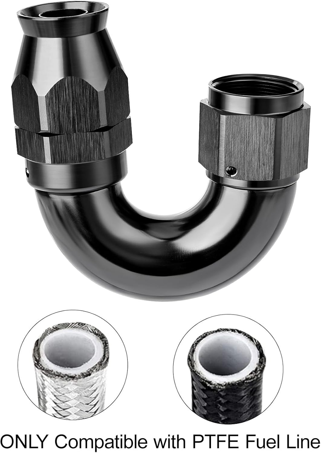 EVIL ENERGY 10AN 180 Degree PTFE One Piece Full Flow End Hose Fitting Aluminum Black