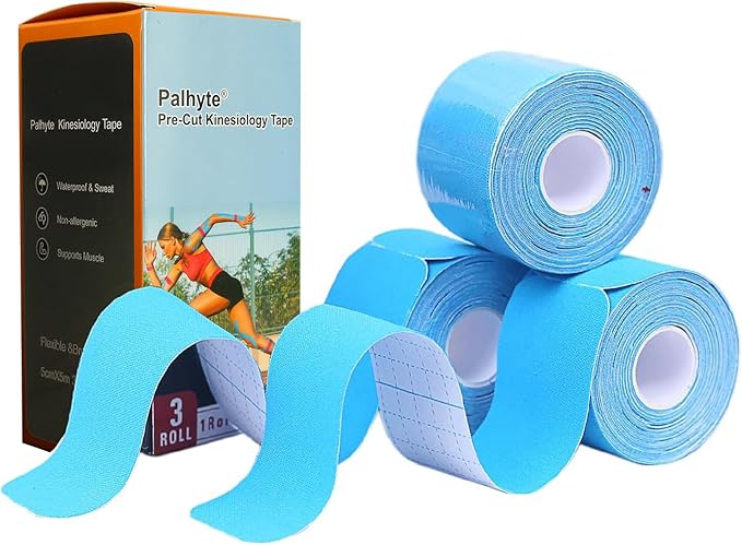 Kinesiology Tape Pro Athletic Sports Breathable Latex Free Tape for Ankle Knees Elastic Running Tennis Swimming Football Sports Activities Tapes(3 Rolls,60 Precut Strips,Blue)