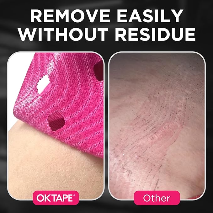 OK TAPE Perforated Kinesiology Tape for Sensitive Skin, More Breathable, Elastic Athletic Tape for Pain Relief & Muscle Support, Uncut 2 Rolls - 2in x 16.4ft (Pink)