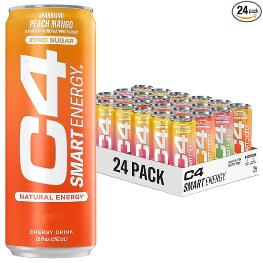 C4 Smart Energy Drinks Variety Pack, Sugar Free Performance Fuel & Nootropic Brain Booster, Coffee Substitute or Alternative, 4 Flavor Tropical Oasis Variety 24 Pack