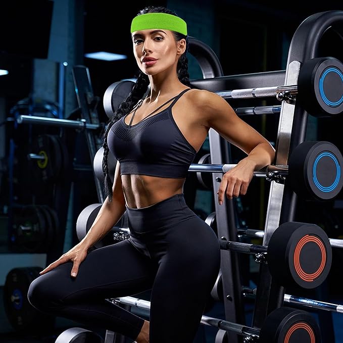 4 Pack Sweatbands Sports Headband for Men and Women, Moisture Wicking Athletic Workout Headband for Running, Tennis, Basketball, Yoga, Gym Stretchy Unisex Sweatband