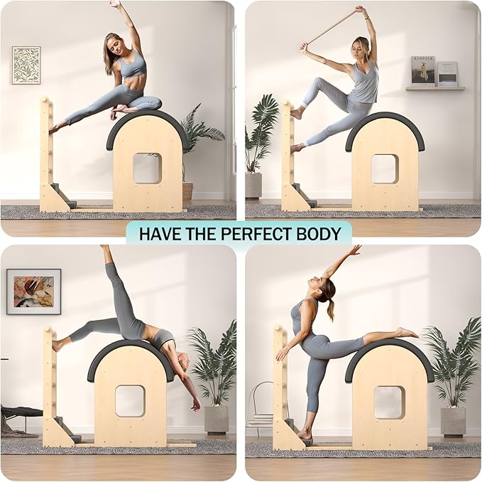 Pilates Ladder Barrel, Wooden Spine Corrector Pilates Machine for Home Workout, Pilates Arc for Balance, Core Strengthening and Stretching-9T2pw9