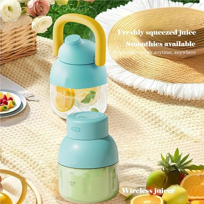41oz,Portable Blender for Shakes and Smoothies, Leak-proof Water Bottle with Removable Straw, Handle, Lid and Shoulder Strap, BPA-free, Type-C Rechargeable, Cordless Portable Juicer，Blue