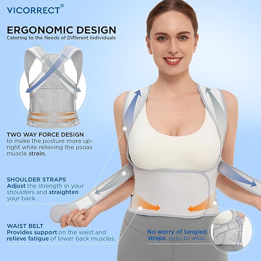 Back Posture Corrector Support for Men: Posture Brace for Women - Shoulders Straightener Relieve Upper Back Pain (Gray, Large)