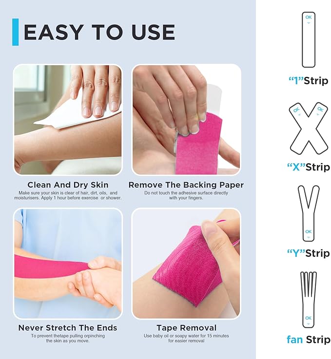 OK TAPE Kinesiology Tape Pre Cut Strips Bulk (150 PCS),Elastic Cotton Latex Free Hypoallergenic Athletic Tape Roll for Muscle Joint Knee,Waterproof k Tape 2in×10in/PCS