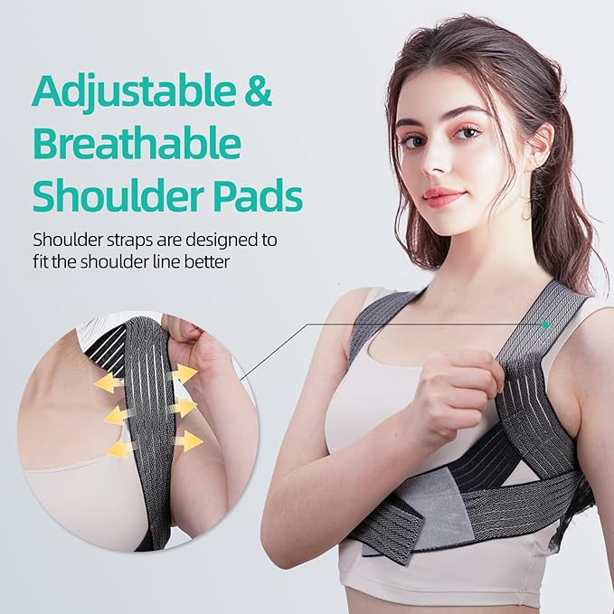 Posture Corrector for Women, Adjustable Upper Back Strap for Shoulder, Neck and Upper Back Pain Corrects Posture Corrects Hunching Black S-M