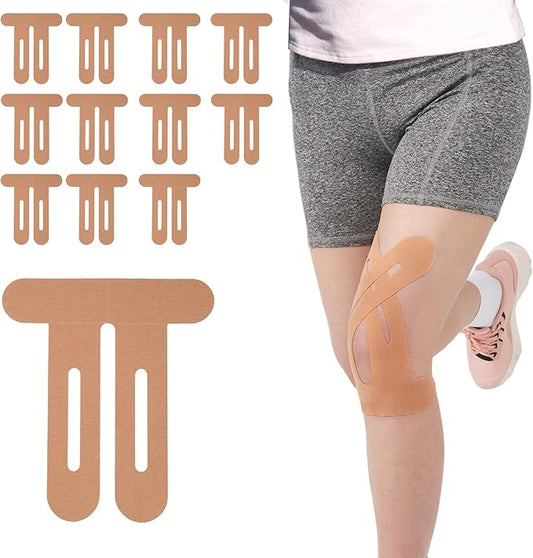 Kinesiology Tape for Knee 12 Pack, Precut Knee Tape for Muscle & Joints, Athletic Sports Tape for Knee Support, Latex Free and Water Resistant, Skin