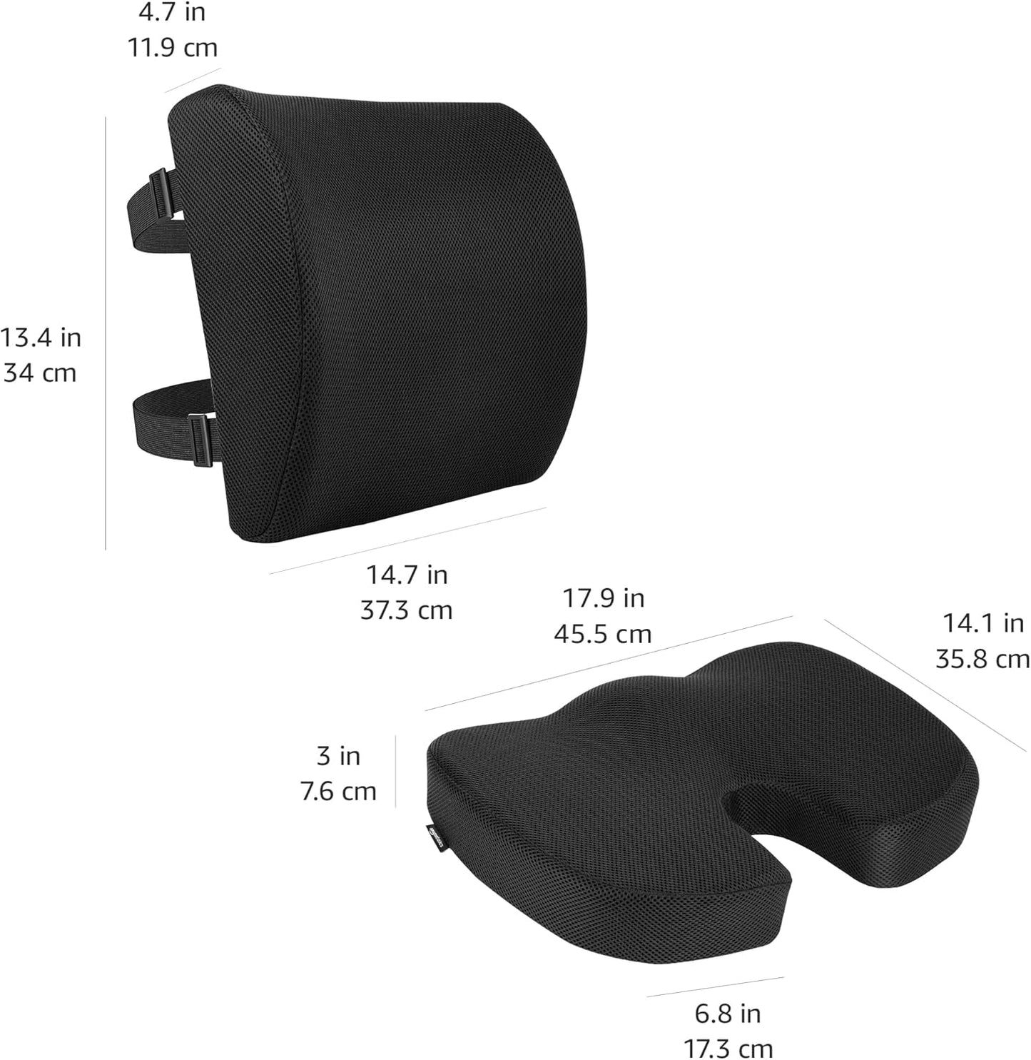 Amazon Basics Comfortable Seat Cushion & Lumbar Support for Office Chairs, Memory Foam, Black