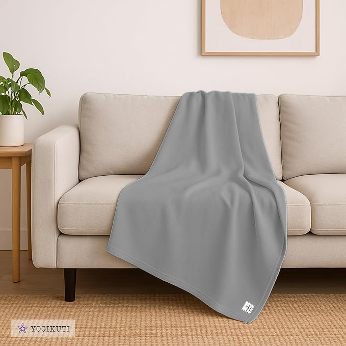 Yogikuti Iyengar Cotton Yoga Blanket Set of One – Thick Handwoven Yoga Blankets for Restorative Yoga, Meditation & Pranayama – Premium Cotton Yoga Blanket for Support & Comfort in Pranayama (Gray)
