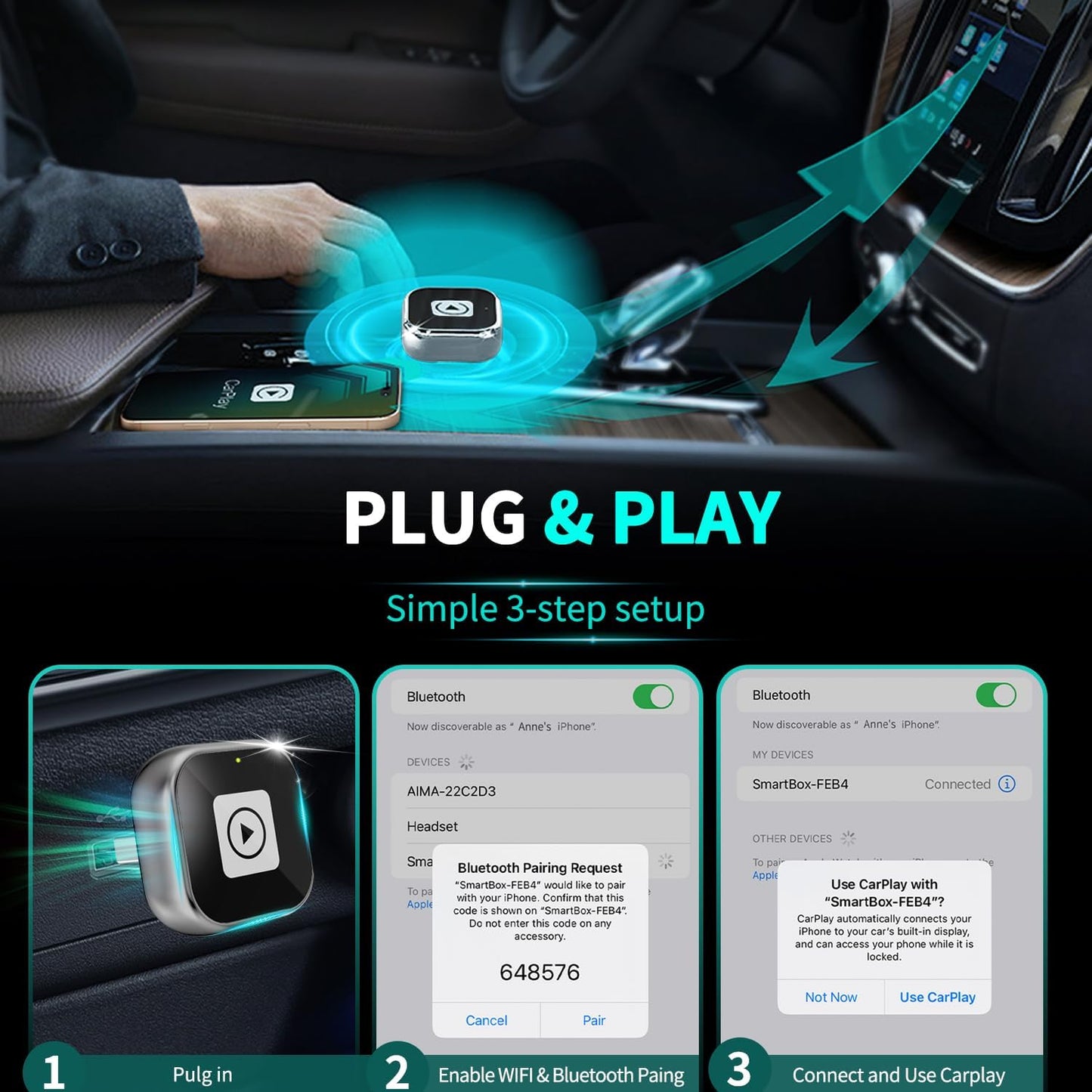 Wireless CarPlay Adapter for iPhone - Mini USB Design, Plug & Play, Auto Connect,Convert Wired to Wireless CarPlay in Seconds, iOS 10+ Compatible (2025 Upgrade) for Cars 2016+(Silver)