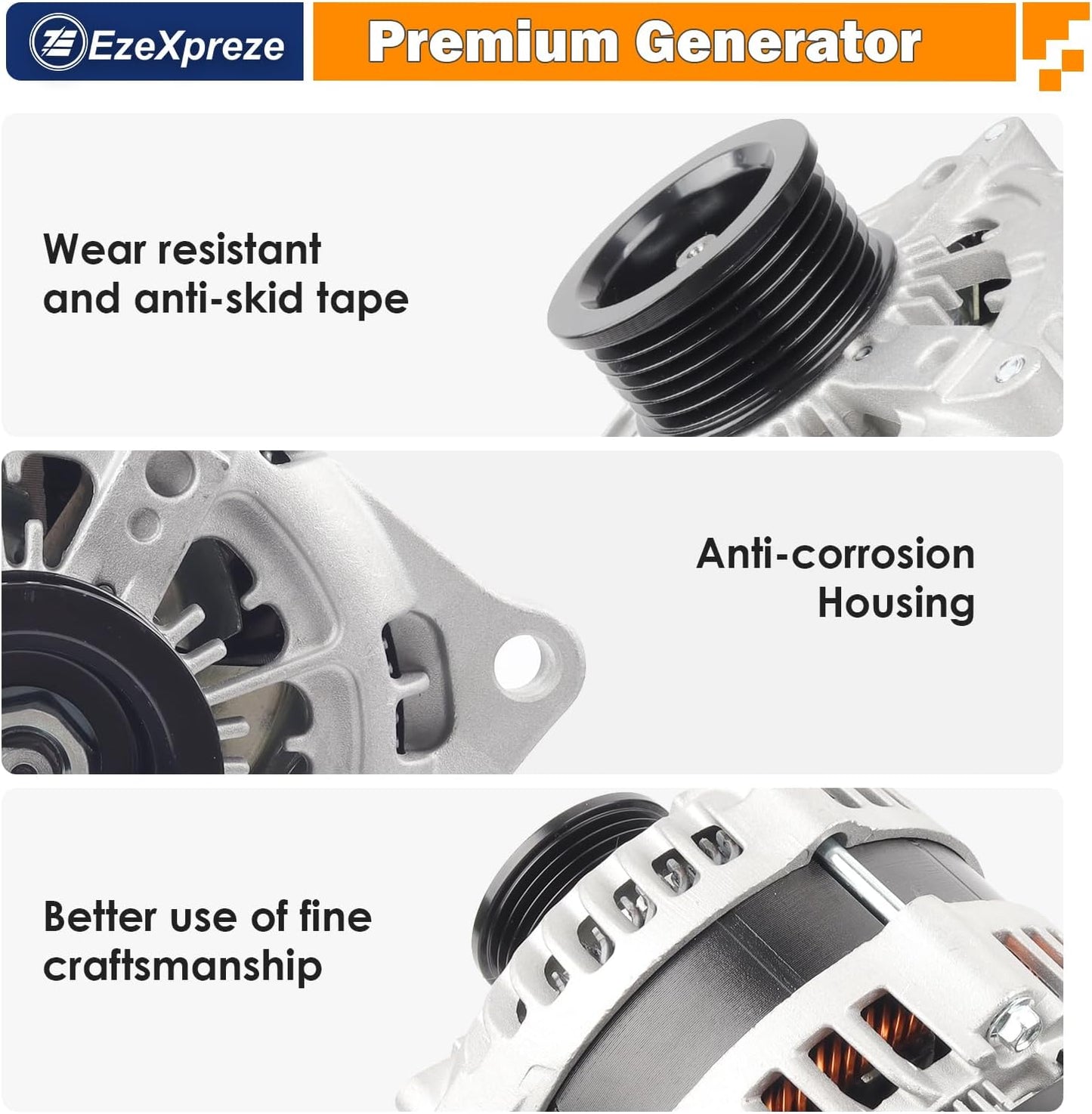 EzeXpreze Alternator Compatible With Ford Explorer 3.5L 2016-2019, F150 V6 3.5L 2013-2014, Lincoln MKT 2.0L 2014-2016, MKT 3.5L 3.7L 2013-2019, 225A Replaces 104210-6601,11629N,DG1T-10300-EB