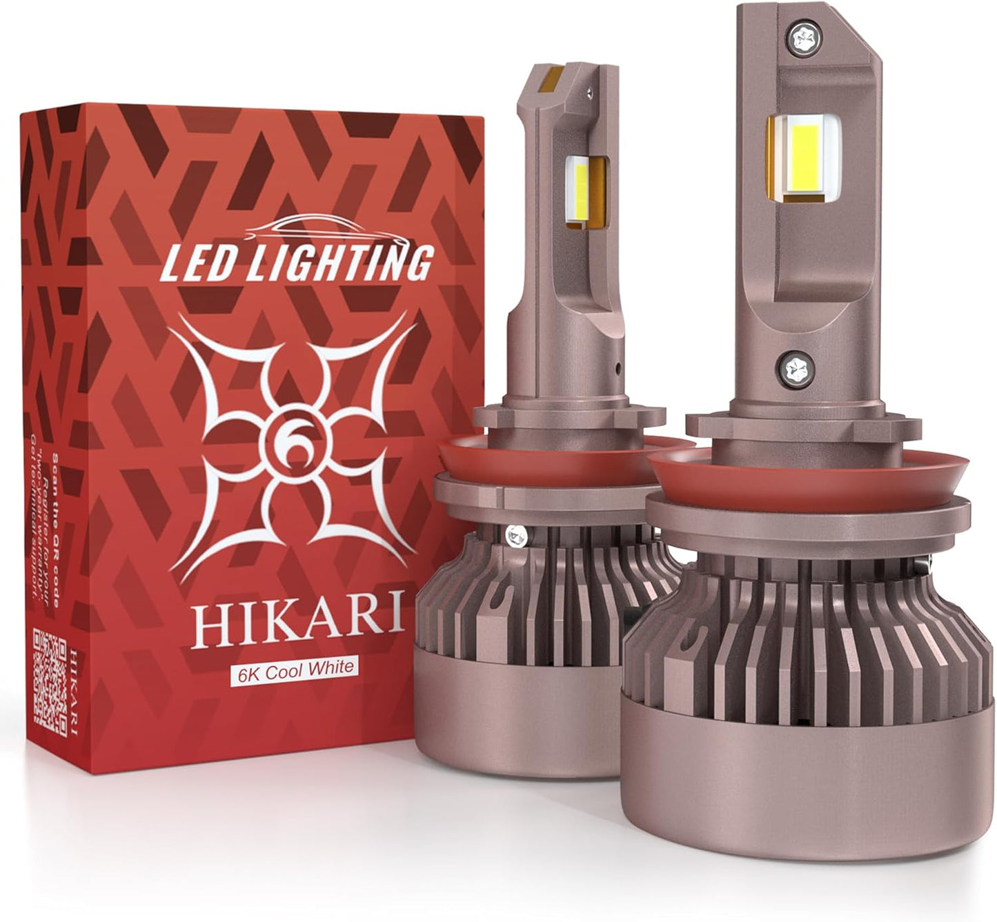 HIKARI WINGS H11 Fog Light, 50000LM Pure White 6000K LED Bulbs, Plug & Play IP68 Waterproof Pack of 2