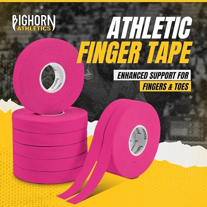 Bighorn Athletics Jiu Jitsu Finger Tape, Rock Climbing Tape | Multipurpose for Sports & Injuries: MMA, Volleyball, Football, Basketball, Tennis, Golf, Hands & Toes, 0.5-Inch x 45-feet, 8-Rolls, Pink